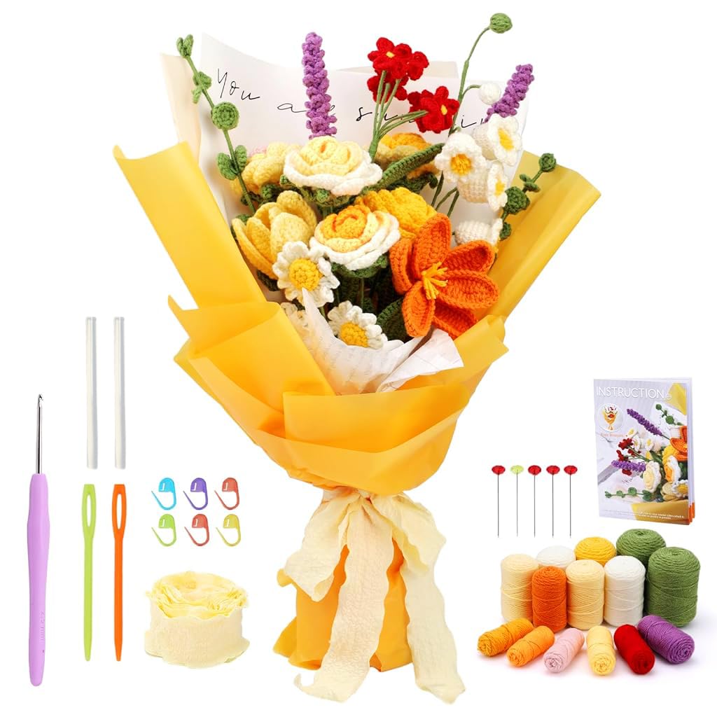PATPAT DIY Crochet Kit Flower Bouquet Material Kit Crochet Kit for Beginners, Knitting Kit Rose Flowers Bouquet Starter Kit with Yarn Tools, Crochet Hooks & Tutorial Pamphlet, Birthday Gift for Girls PATPAT DIY Crochet Kit Flower Bouquet Material Kit Crochet Kit for Beginners, Knitting Kit Rose Flowers Bouquet Starter Kit with Yarn Tools, Crochet Hooks & Tutorial Pamphlet, Birthday Gift for Girls